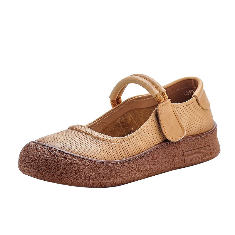 含運 頭層牛皮圓頭復古瑪麗珍單鞋春秋舒適中老年真皮媽媽鞋軟底女皮鞋 5