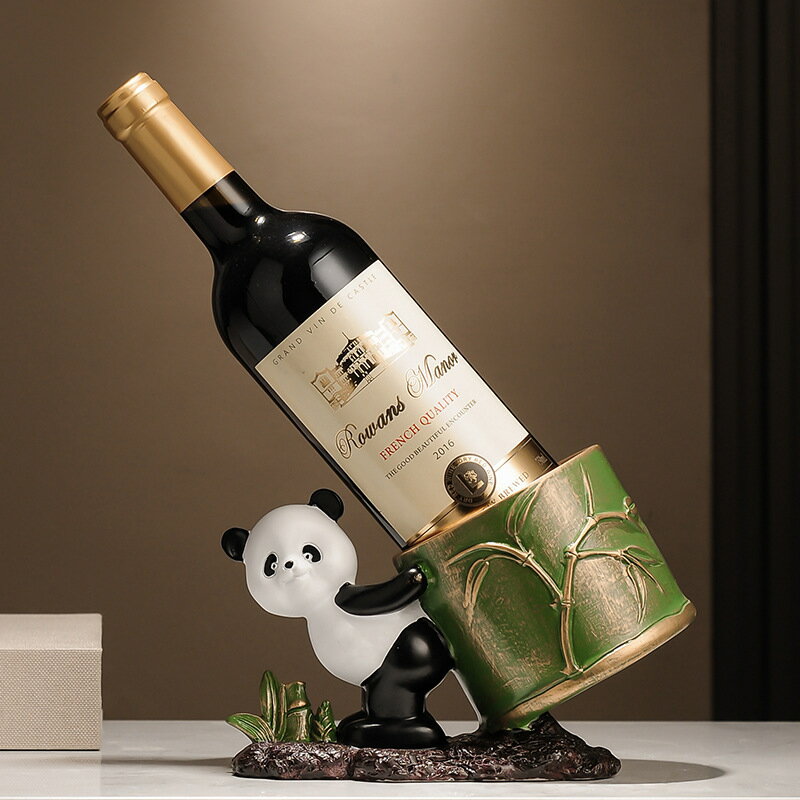 快速出貨 附發票 新中式卡通熊貓紅酒架子擺件客廳酒櫃電視櫃酒瓶裝飾高檔喬遷新居