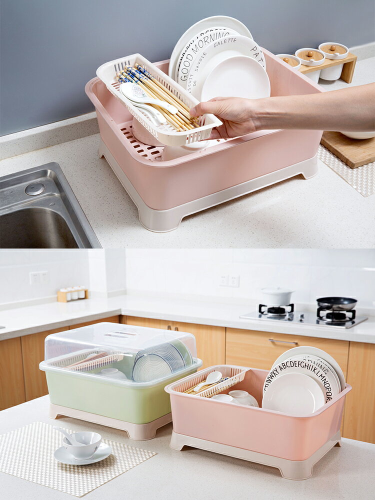 裝碗筷收納盒放碗碟瀝水架帶蓋箱廚房用品家用大全置物架臺面碗柜