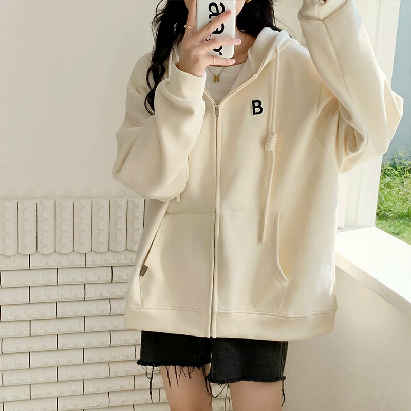 加厚外套 衛衣外套 連帽外套 外套 薄外套 加絨寬鬆連帽衛衣女秋冬2025新款酒紅色拉鍊開衫加厚外套女慵懶風 治裝激推 4