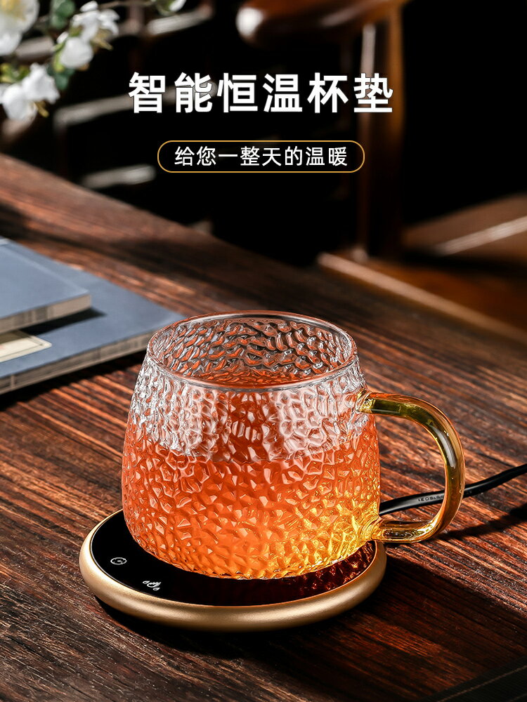 男士茶水分離杯辦公室大容量玻璃杯家用喝水杯耐熱茶杯套裝帶杯墊
