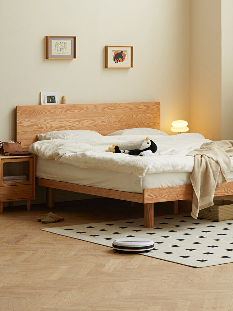 北歐實木床現代簡約榻榻米床小戶型家用臥室雙人床日式齊邊懸浮床 懸浮床 實木床 單/雙人床 實木床架 懸浮床架 床架