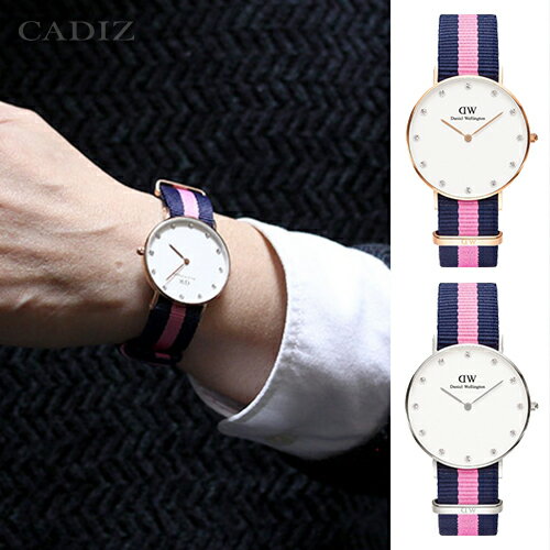 【Cadiz】瑞典正品 Daniel Wellington 手錶 0952DW玫瑰金 0962DW銀色 CLASSY WINCHESTER 水鑽 藍粉紅尼龍錶帶 蛋殼白錶盤 34mm 對錶 情侶錶 男女錶 兩年保固