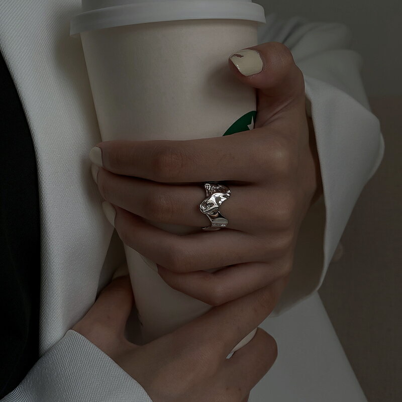 925純銀異性寬面戒指女復古冷淡風食指戒男潮個性朋克嘻哈指環 4