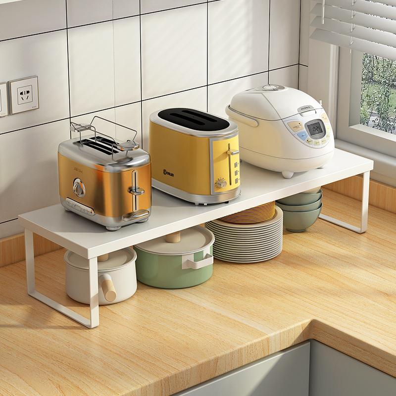 臺面廚房分層置物架白色桌面儲物架收納櫥櫃內隔板調味料盤子鍋架