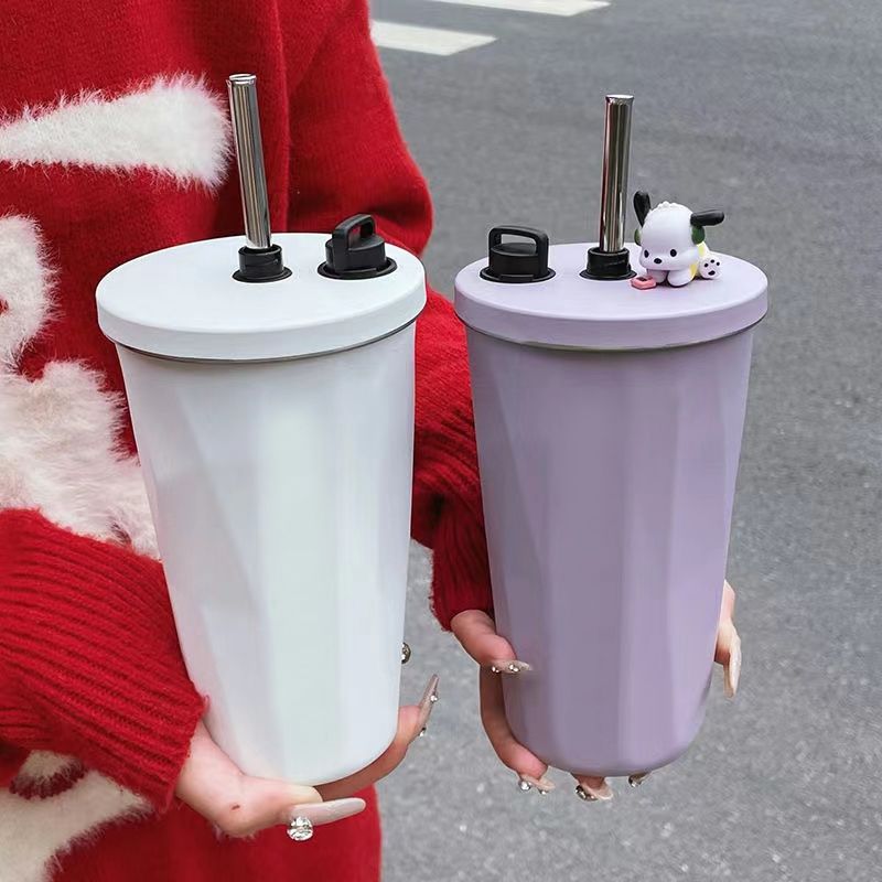 90%新款高顏值咖啡杯吸管密封杯304不銹鋼冰霸杯時尚便攜馬卡龍保溫【宜家良品百貨】