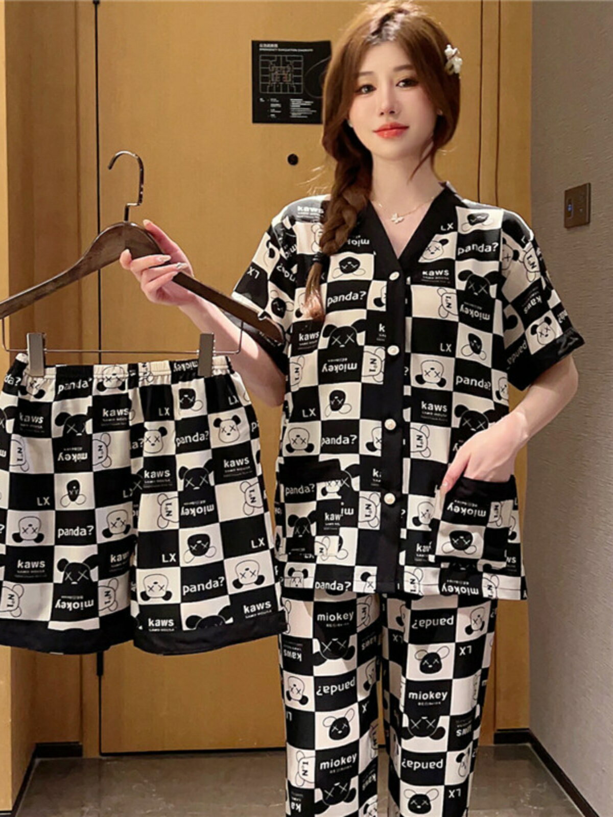 2026新款三件套冰絲睡衣女夏天短袖大碼薄款網紅風可愛夏季家居服