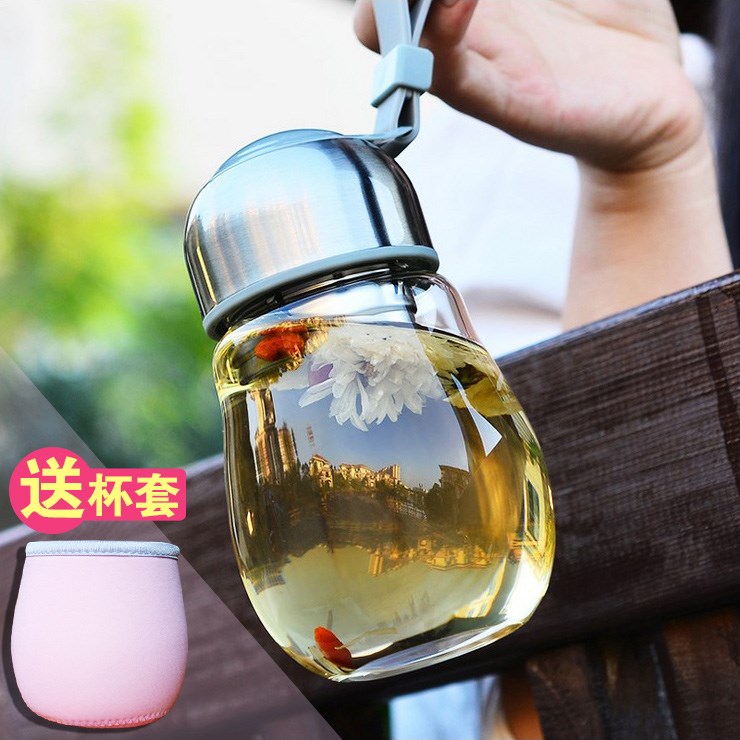 品牌企鵝玻璃茶杯帶蓋加厚男女士透明杯套裝可愛小清新果汁杯