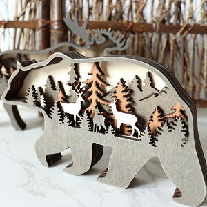 木質工藝擺件麋鹿棕熊動物擺飾北美創意復古風個性客廳家居裝飾品