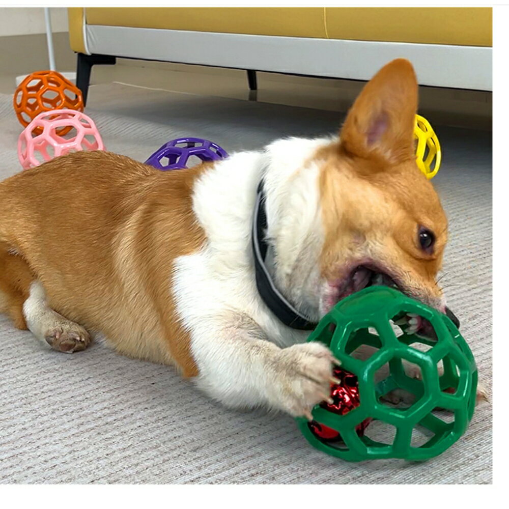 美麗大街 【114040821】兩入 寵物玩具球鏤空網球鈴鐺環保塑膠耐咬彈性橡膠球寵 物用品 8