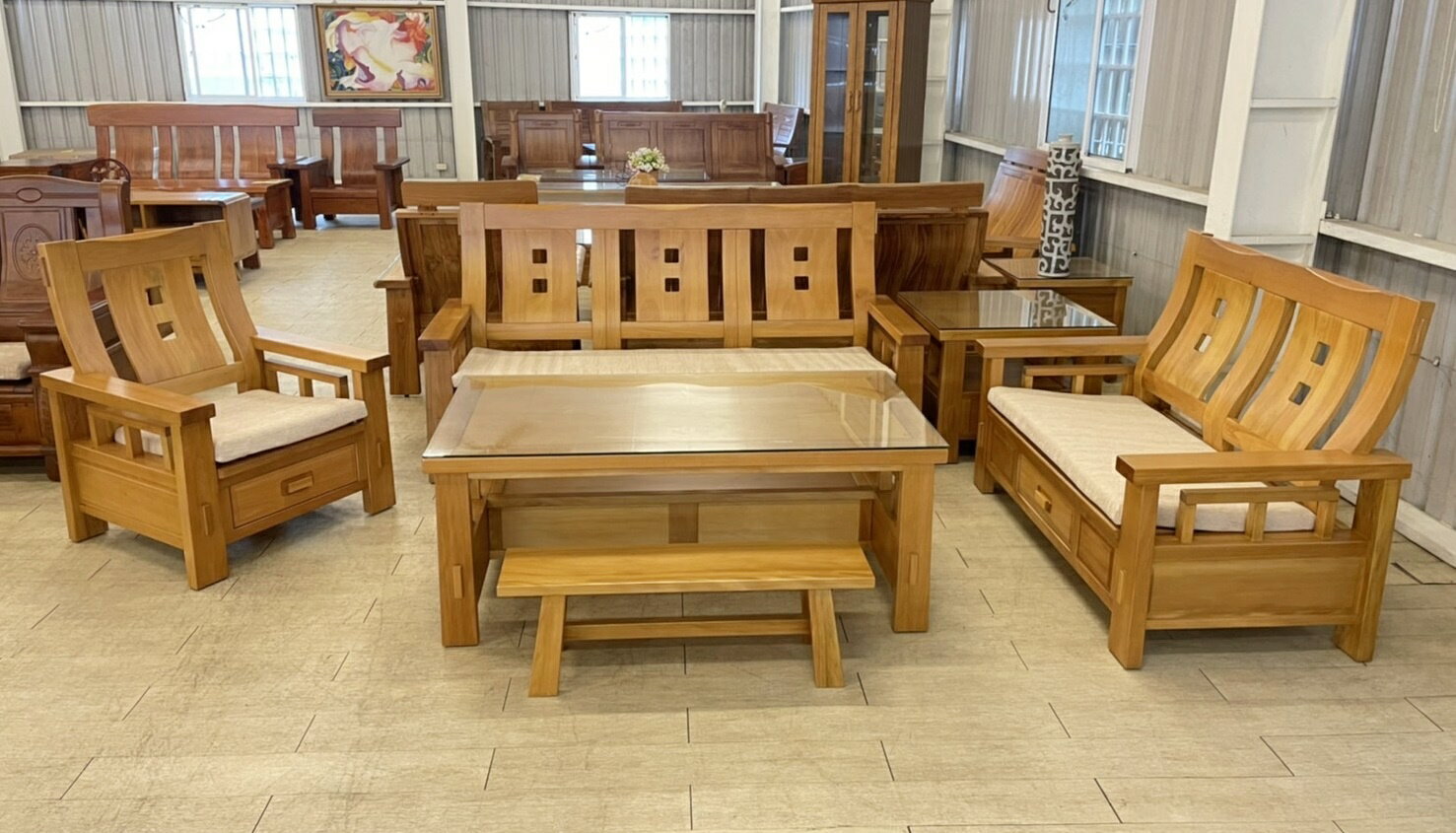【尚品家具】648-25 康納爾 檜木全實木1+2+3人座木組椅