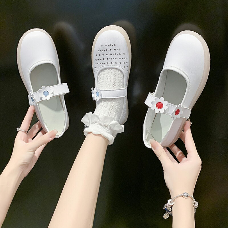 護士鞋女2021春季新款軟底透氣不累腳防滑舒適平底可愛淺口小白鞋 0