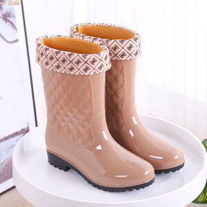 加絨水靴女中筒冬季保暖雨靴防滑勞保水鞋高筒膠鞋成人加厚雨鞋