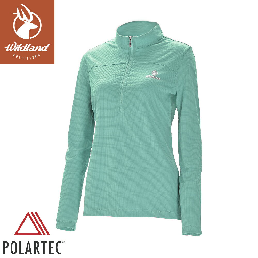 【Wildland 荒野 女 Polartec pd格狀抗臭zip長袖衣《茶綠》】P1619/排汗衣/戶外運動機能上衣/運動衫