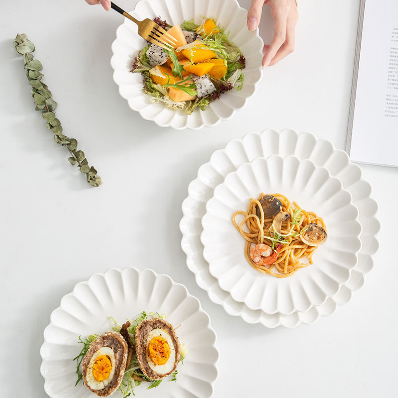 陶瓷菊花盤餐具西餐盤家用牛排餐盤意面盤創意早餐盤子甜品沙拉碗