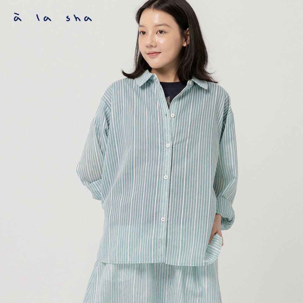 a la sha 水彩紋理條紋襯衫