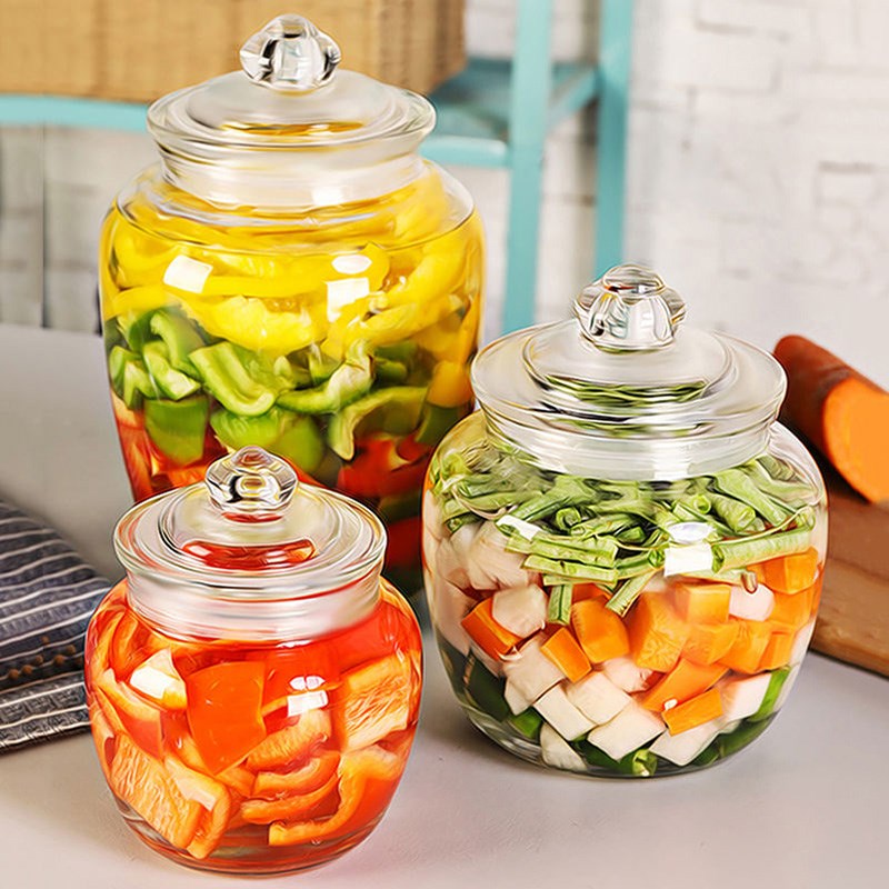 泡菜壇子玻璃瓶家用食品級帶蓋雜糧儲物罐透明腌菜咸菜罐子密封罐