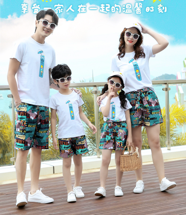 親子裝 大尺碼 親子套裝 純棉t恤+短褲 母女裝 全家福 櫻桃嚴選 T恤 一家三口 一 家四口 全家裝 情侶裝 1