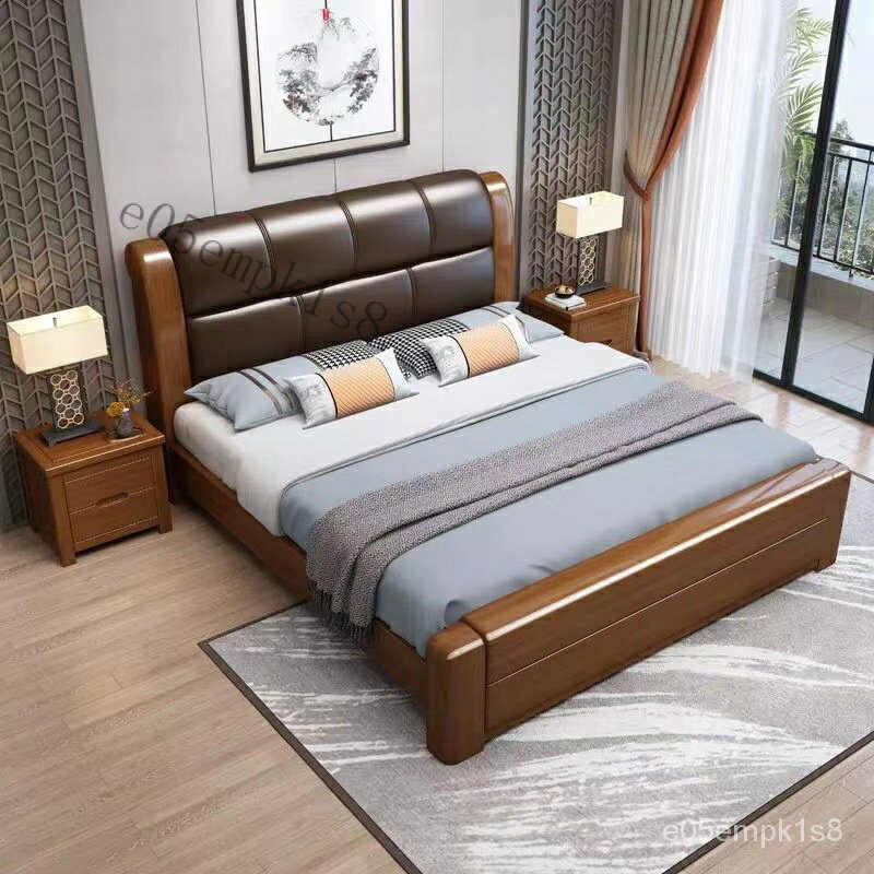 免運 簡約 北歐 ins風 實木床現代簡約床雙人床1.8x2米爆賣臥室婚床1.5米單人床 可開發票