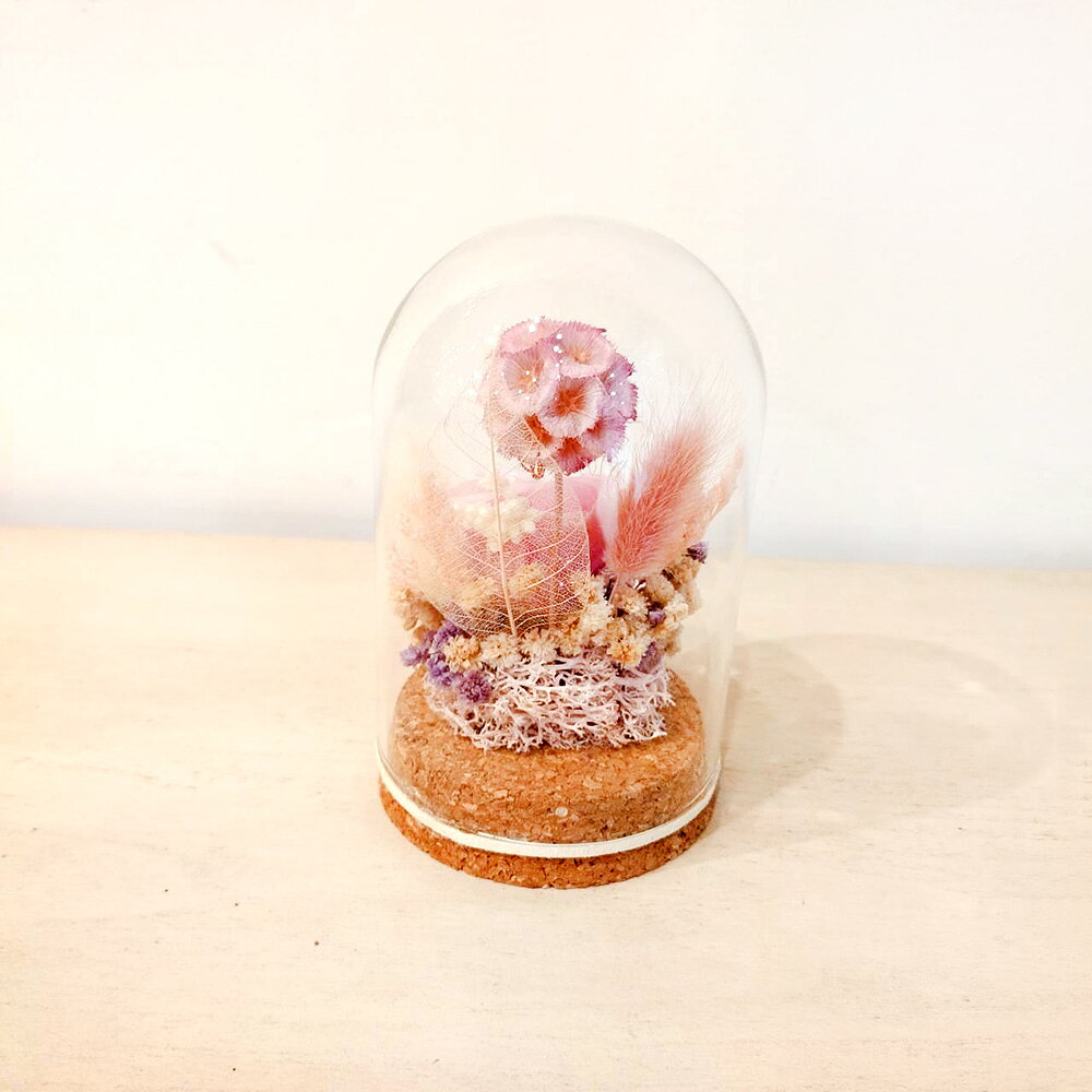 萩蒔花花藝x覓品竹北手作店-乾燥花x永生花創作橢圓玻璃花盅-粉紫色玫瑰 1