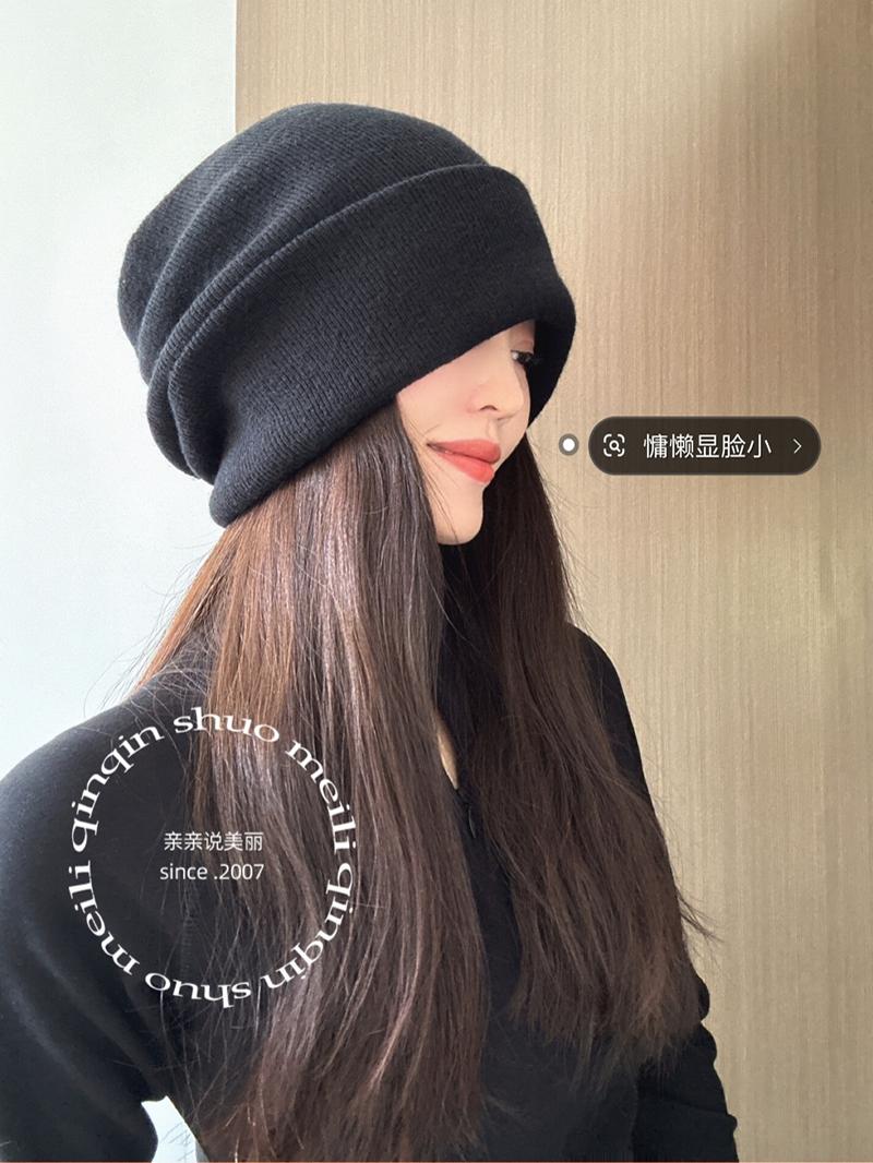 大頭專屬款慵懶酷感大size羊絨堆堆帽男女款保暖護耳帽冷帽