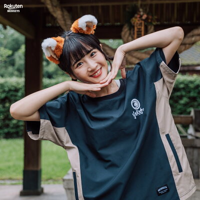 YOKOSO桃猿 機能拼接短T-黑