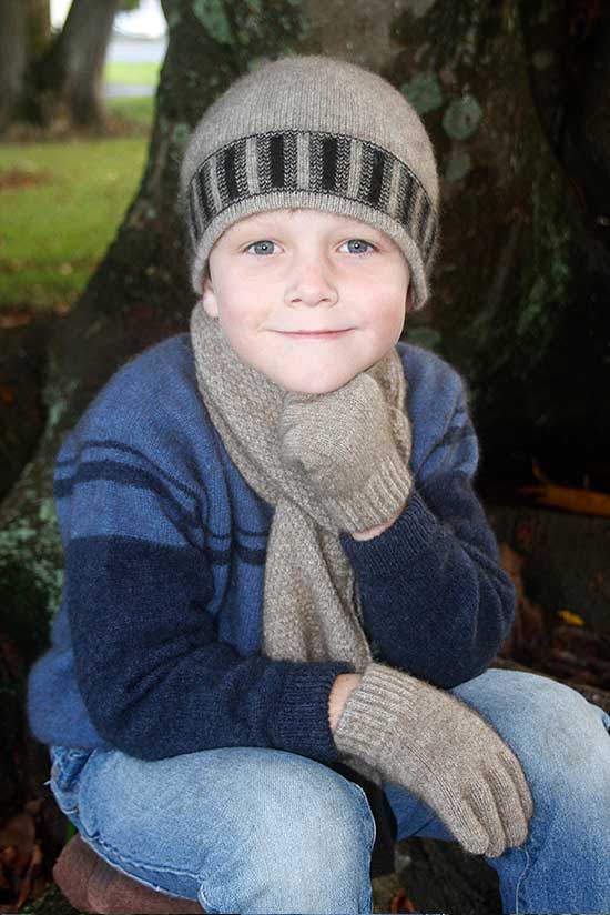 【兒童款/奶茶色】紐西蘭貂毛羊毛帽*兒童款*奶茶色(黑色條紋) 2