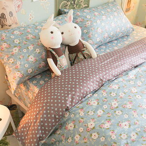 精梳棉 床包 被套 兩用被 床組 單人/雙人床包組 [ 藍色小碎花 ] 台灣製造 棉床本舖