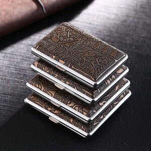 菸盒20 18 16支裝薄創意自動彈菸夾香菸盒菸具金色古埃及