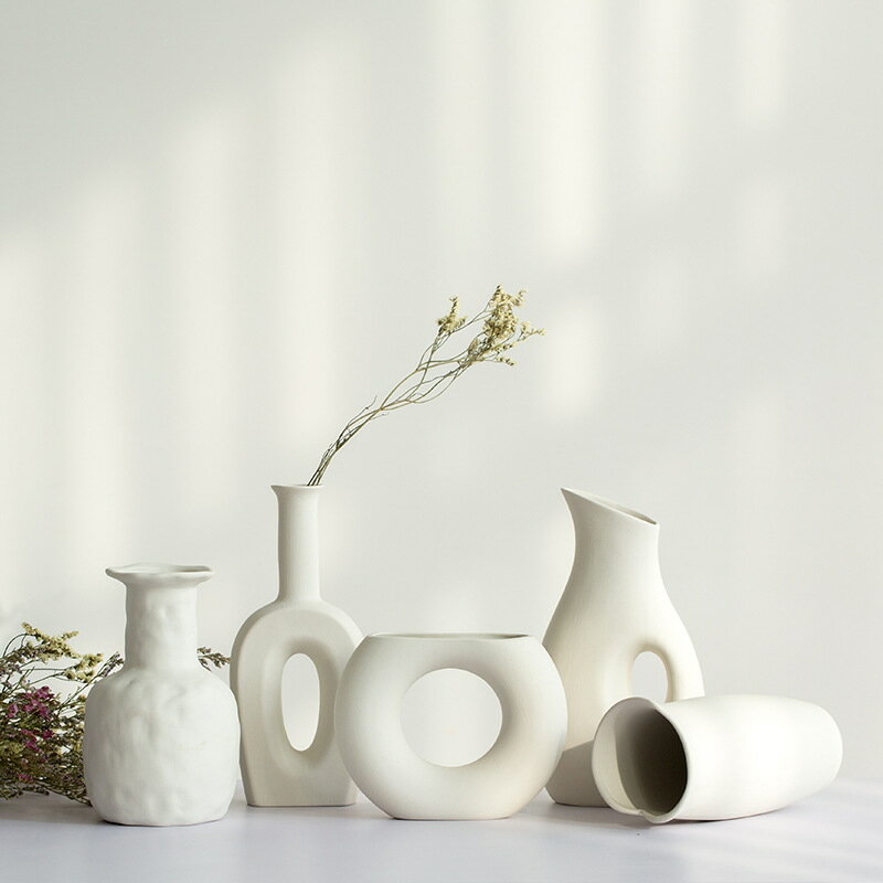 白色陶瓷花瓶干花小清新客廳插花滿天星餐桌家居裝飾擺件廠家