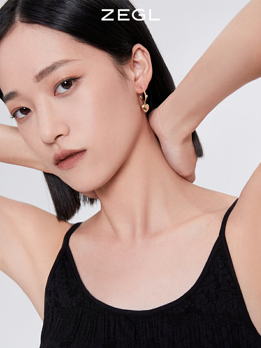 ZEGL愛心耳環女設計感2022年新款高級感輕奢耳釘耳鉤925銀針耳飾