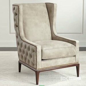 （高品質）美式實木簡約小戶型布藝客廳臥室單人沙發椅網紅款美容院工廠定制