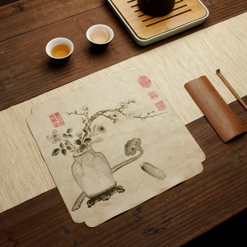 中國風彩繪高檔吸水茶巾方形中式禪意茶幾養壺布功夫茶道茶道配件