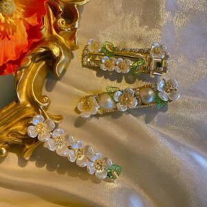 超仙珍珠花朵發夾女頭飾韓國網紅復古側邊劉海夾優雅氣質邊夾發飾