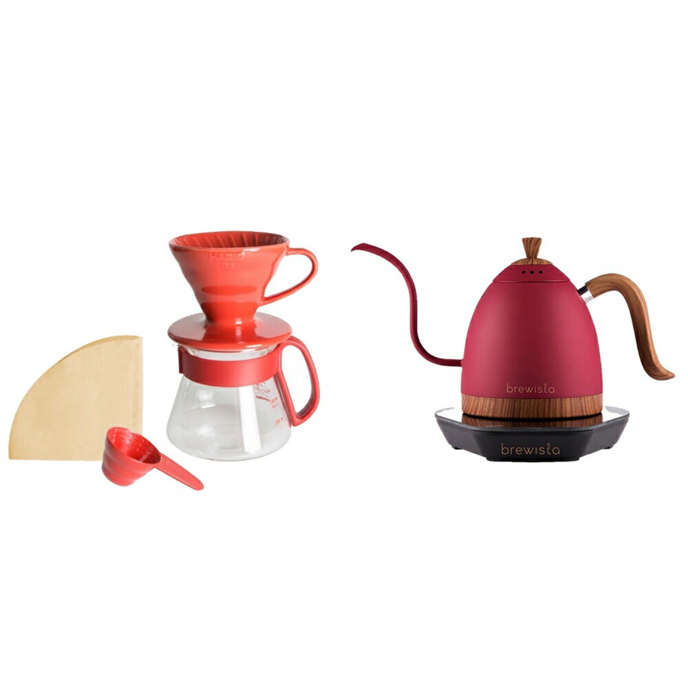 Brewista 600ml 溫控壺+ HARIO V60紅色陶瓷濾杯咖啡壺組 360ml 特惠組合『歐力咖啡』
