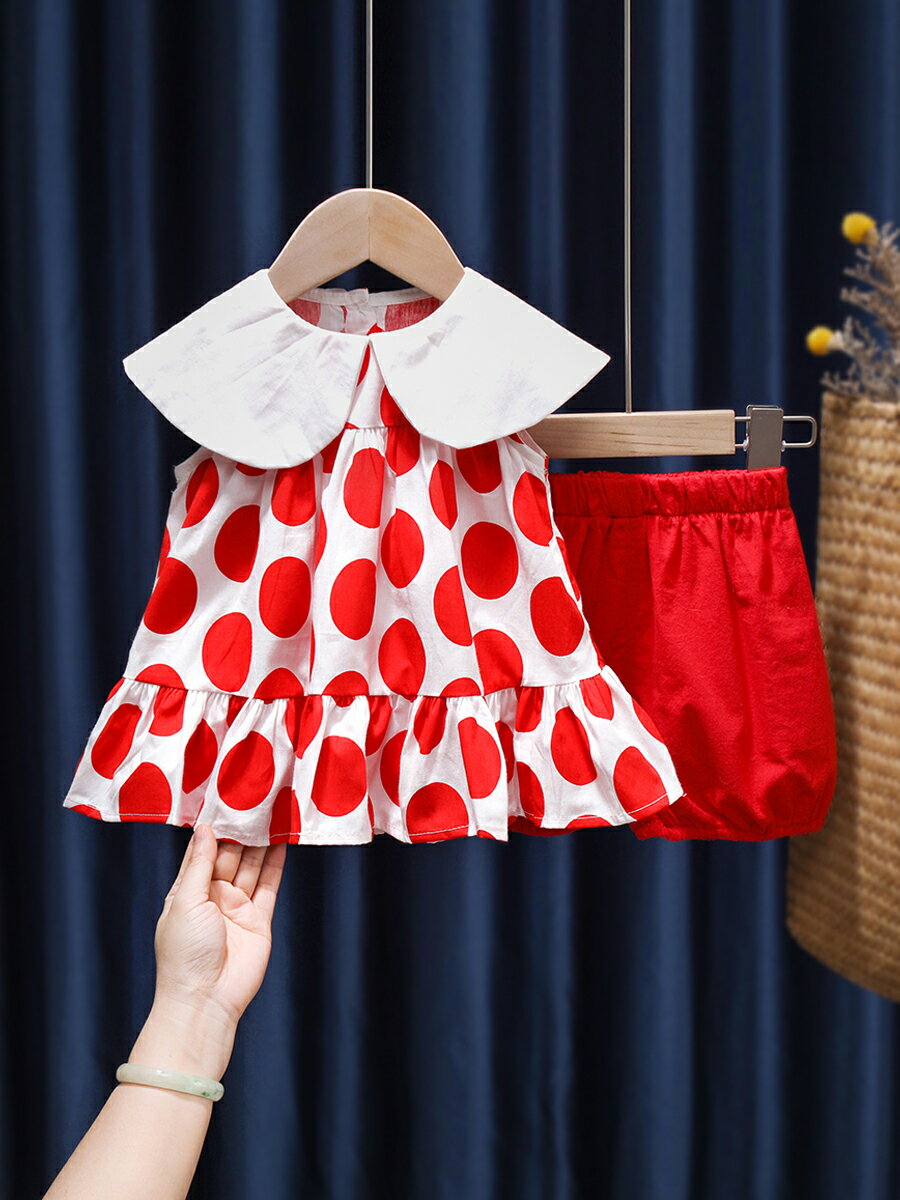 女寶寶夏季套裝1-3歲2兒童衣服洋氣女童夏裝時髦嬰兒無袖兩件套薄