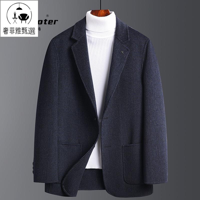 快速出貨/秋冬簡約雙面呢羊毛西服男士修身格子手工小西裝無羊絨西服外套男