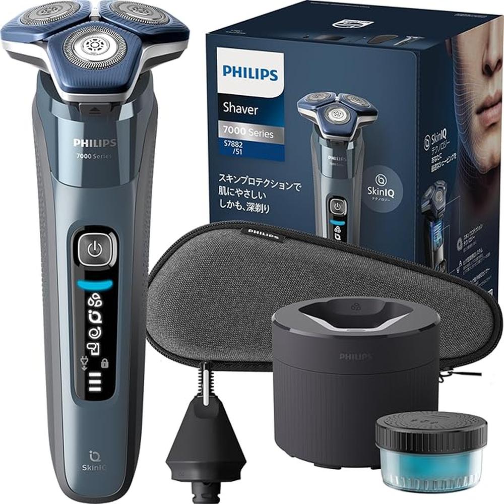 【日本代購】Philips 飛利浦 電動刮鬍刀 7000 系列 S7882/51｜45片刀片｜旋轉式設計＋SkinIQ 技術｜附清洗機｜浴室剃鬍＆可整體清洗