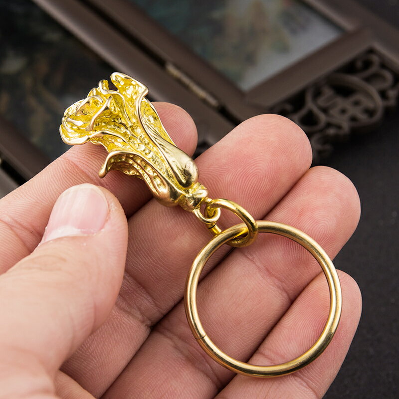黃銅百財鑰匙扣 吉祥白菜 掛墜 創意汽車鑰匙鏈掛件鑰匙圈環