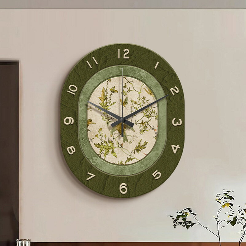 電子鐘/掛鐘 法式復古客廳掛鐘高級感中古風餐廳裝飾畫創意鐘表掛墻綠色時鐘畫-快速出貨