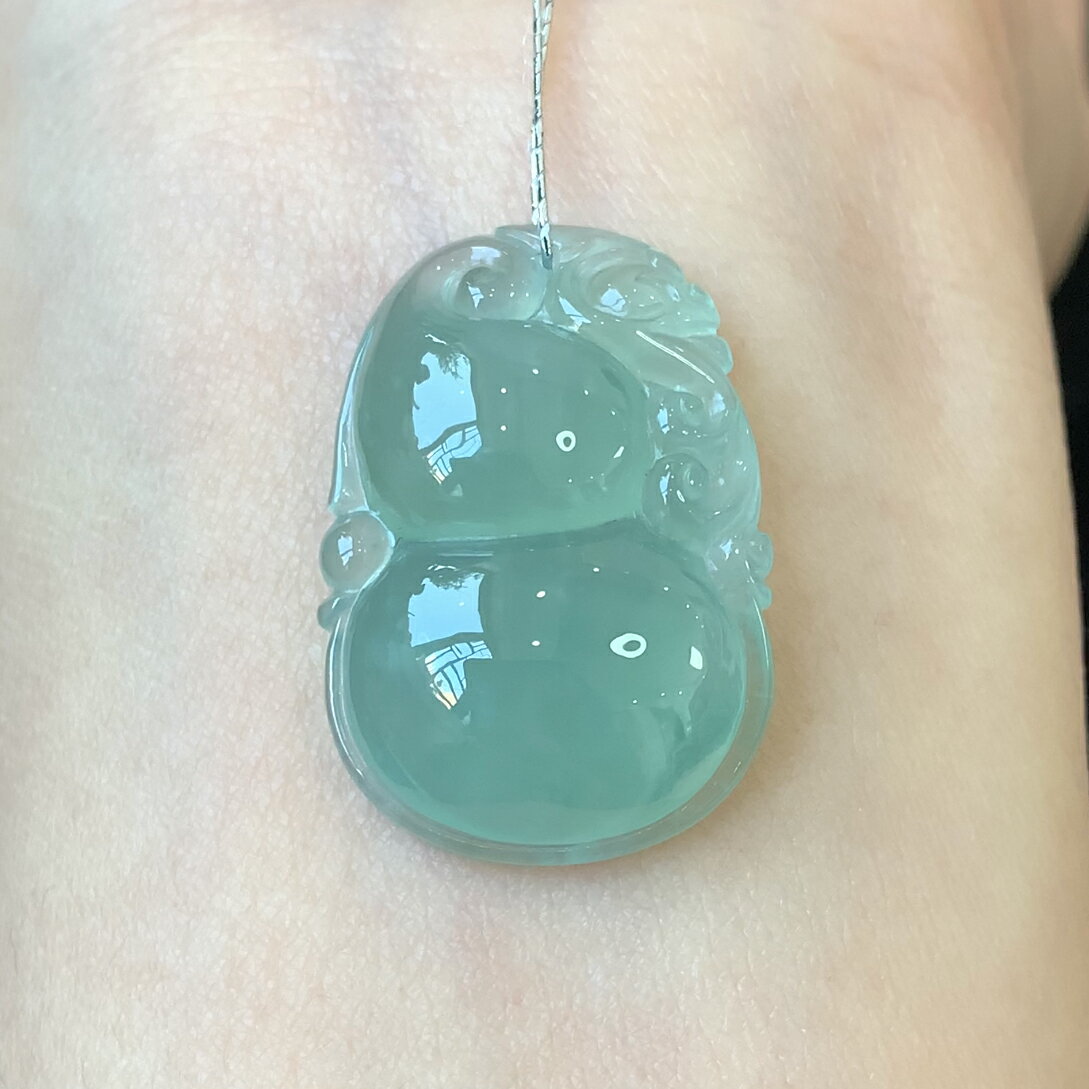小哥天然翡翠A貨冰種飄花掛件葫蘆吊墜女項鏈直播玉葫蘆吊墜項鏈