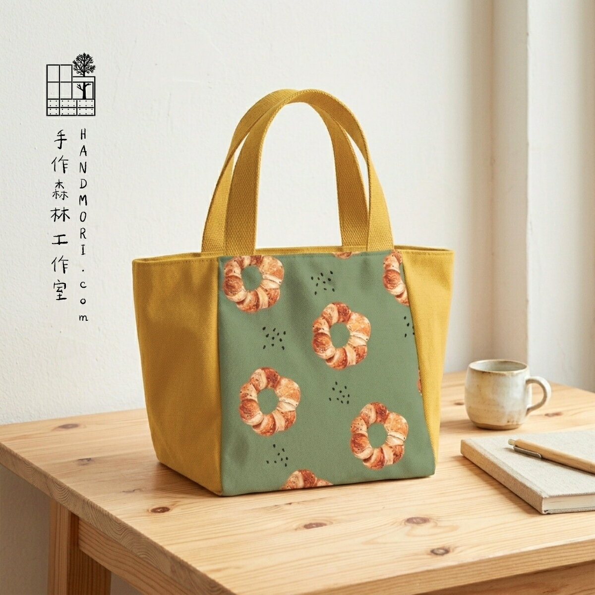手作森林【DIY材料包】拼接手提托特包 影音教學 原創印花 森林菓子 可頌 自有品牌布料