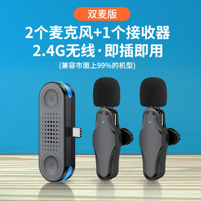 雙咪無線領夾麥克風2.4G無線接收音網紅直播戶外採訪專業話筒 鑫弘-數碼配件