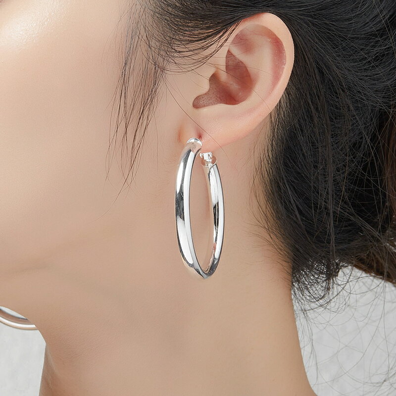 S925純銀耳環女時尚百搭個性大耳圈圓圈耳墜韓國氣質耳釘銀針耳飾