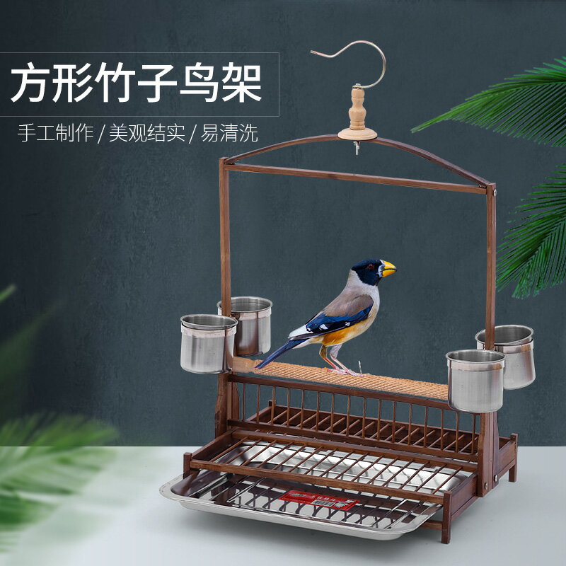 鳥站架/鳥站桿 八哥伯勞蠟嘴鳥站架竹子虎皮玄鳳鸚鵡鳥架站架送脖套帶腳鍊腳環