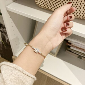 輕奢精致通體925純銀鋯石鑲鉆彈性手鐲韓國氣質小眾設計手環1入