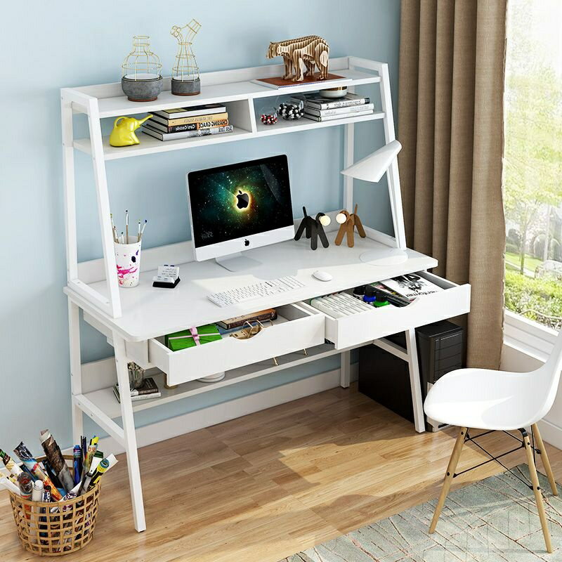 【限時優惠】 臺式電腦桌 簡約家用簡易桌子 學生臥室書架 書桌 組合寫字桌