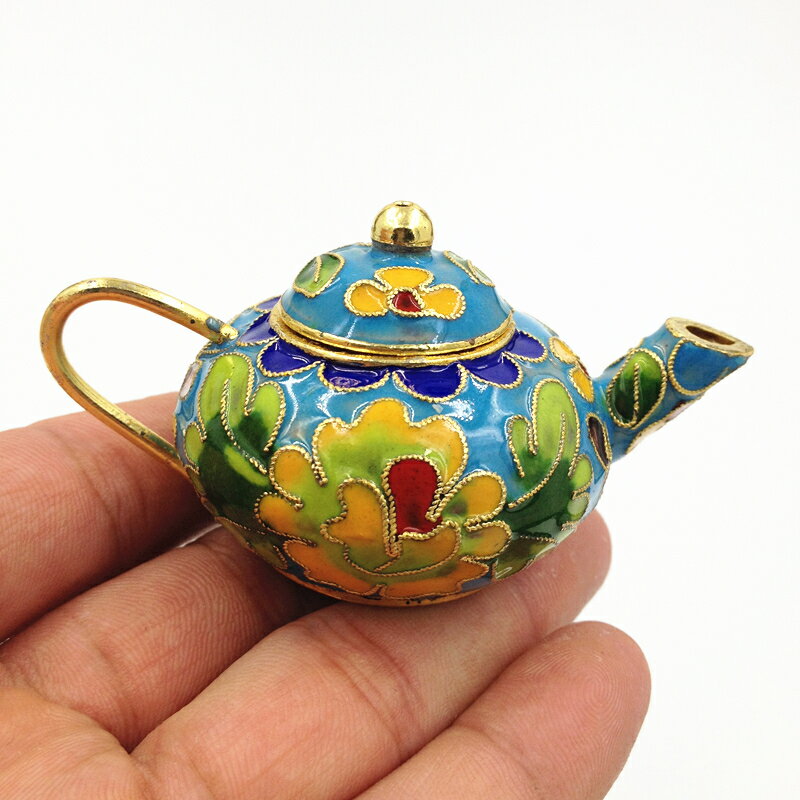 中国美術　景泰藍 掐絲琺瑯 獣面飾 提壺　牛 工芸品 飾壺 EU1-6 中国美術 景泰藍 掐絲琺瑯 獣面飾 提壺 牛 工芸品 飾壺 EU1-6