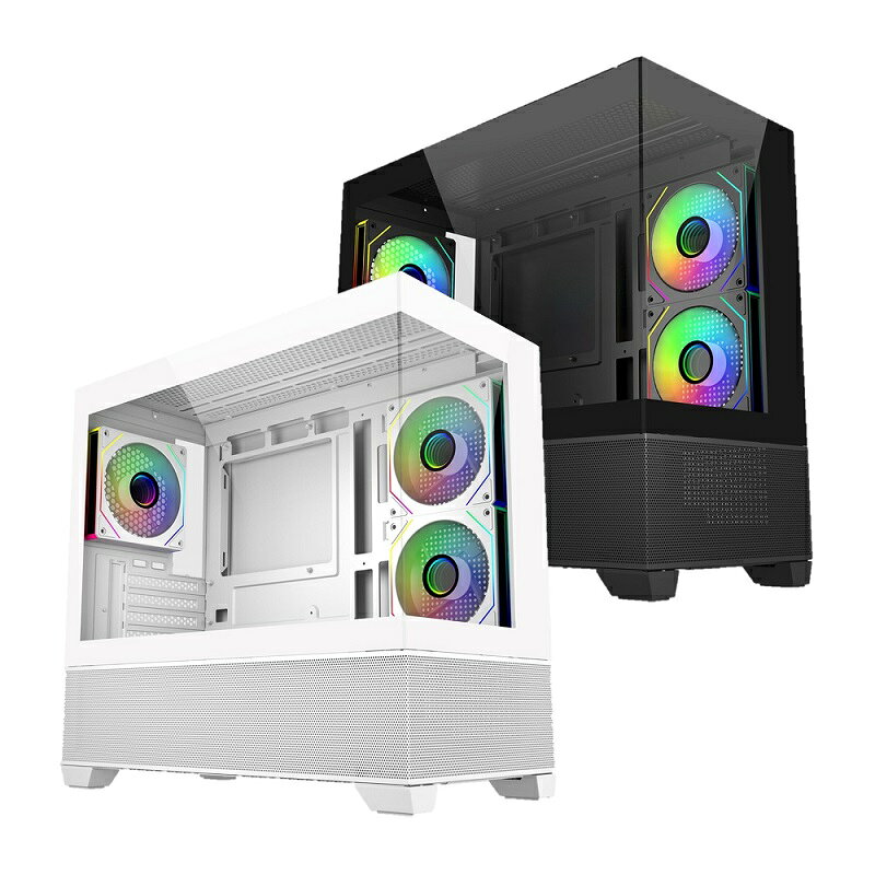 米特3C數位–CoolerMaster 酷碼 Elite 490 ARGB全景鋼化玻璃機殼 黑色/白色