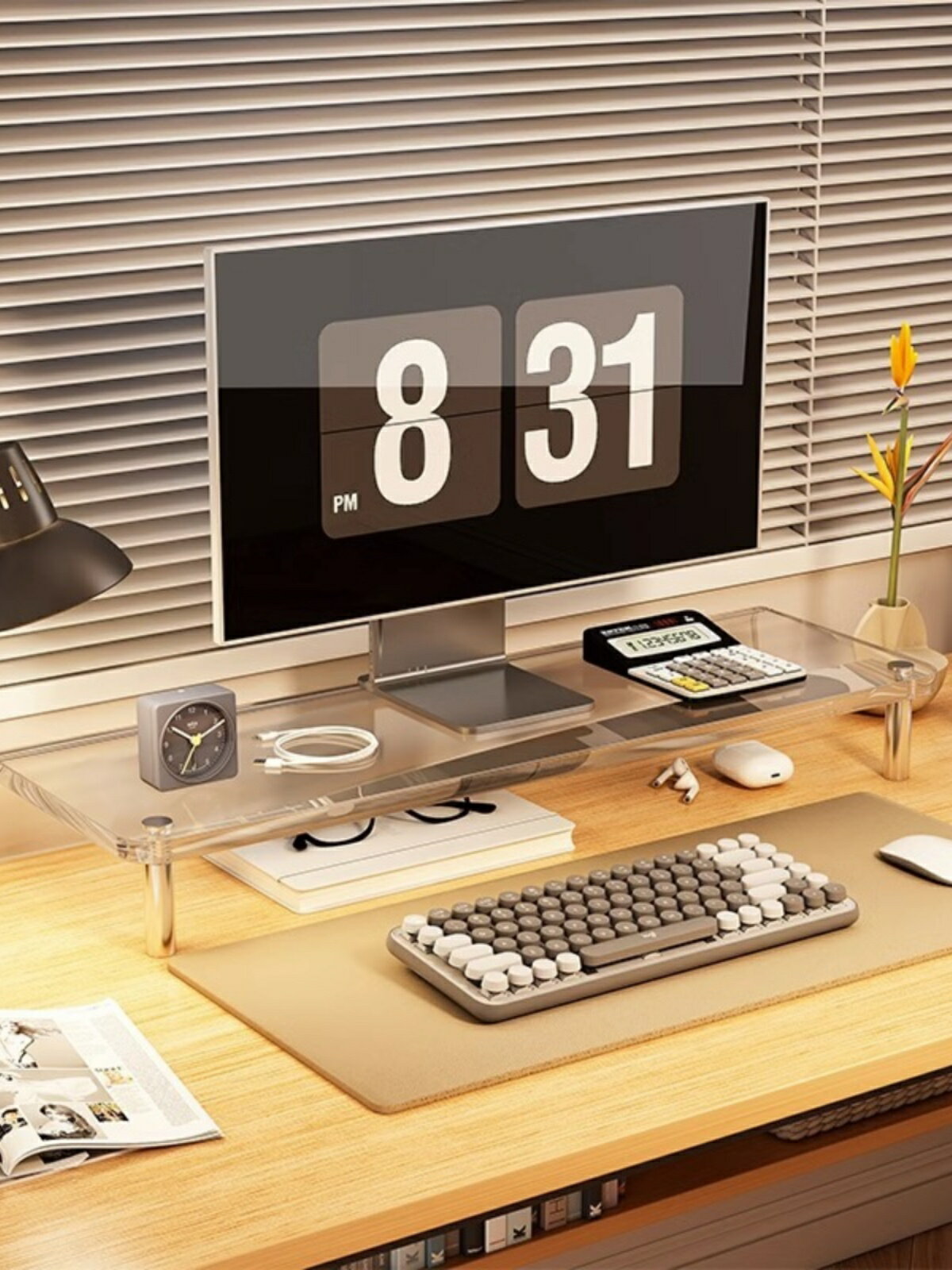 免運 桌上型螢幕增高架 桌面亞克力顯示器電腦增高架臺式置物架家用辦公室墊高筆記本支架
